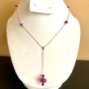 Swarovski Crystal and Silver Necklace Handmade- Fuchsia